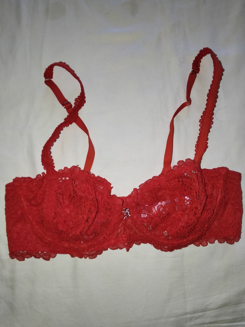 Red Lace Balconette Underwire Bra with Adjustable Straps